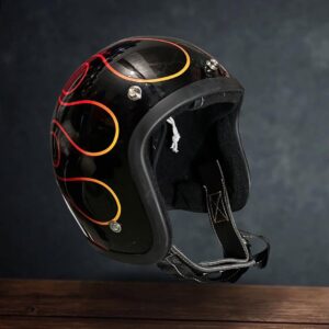 Slimhead TX 500 Japanese Style Helmet – Custom Gloss Black with Gradient Yellow to Red Hot Rod Flame Outlines