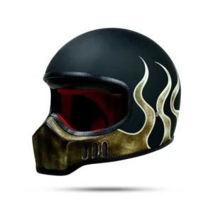 Locomoto Slim Shell Retro Helmet – Sleek, Gold-Flame design